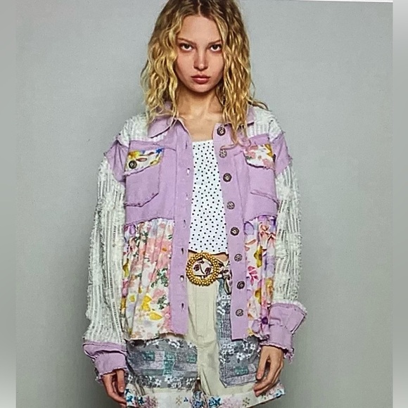 POL Lavender and Cream Patchwork Shirt/Jacket - Picture 2 of 4